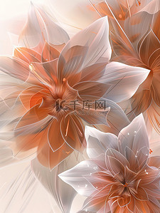 磨砂玻璃透明插画图片_磨砂玻璃透明橙色花朵插画图片