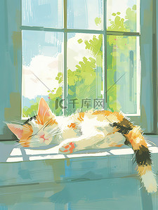 上床睡觉男孩卡通插画图片_慵懒的小猫在窗台上睡觉图片