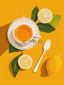 水果茶柠檬插画图片_柠檬生姜茶养生茶插画