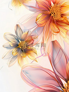 磨砂纹理插画图片_磨砂玻璃透明橙色花朵插画