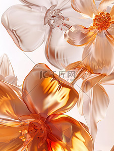 ps透明透气效果插画图片_磨砂玻璃透明橙色花朵插画海报