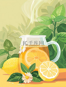 水果茶插画图片_柠檬生姜茶养生茶矢量插画