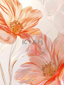 橙色纹理插画图片_磨砂玻璃透明橙色花朵素材