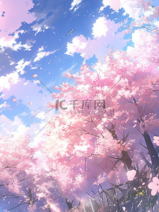 春天蓝天下樱花树插图