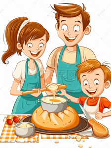 自营烘焙插画图片_家庭烘焙一家人