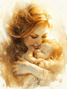 女性呵护插画图片_母婴妈妈抱着宝宝睡觉