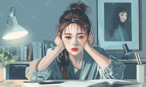 女职员插画图片_熬夜加班眼睛疲劳的女白领