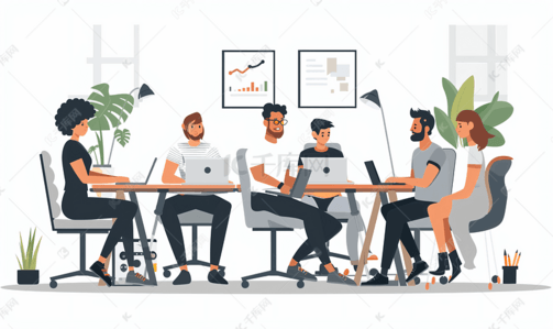企业文化企业文化插画图片_办公室里整个团队都在工作