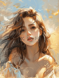 女生阳光插画图片_文艺甜美女生绘画