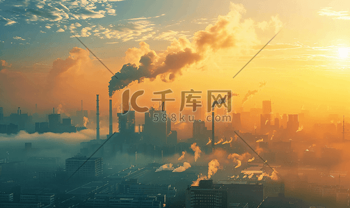 温度表工业插画图片_天空之城污染工业污染
