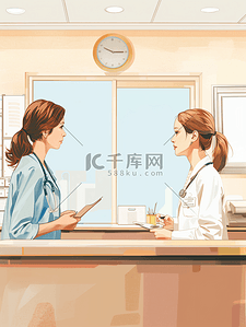 病人转运插画图片_女病人在医院前台咨询