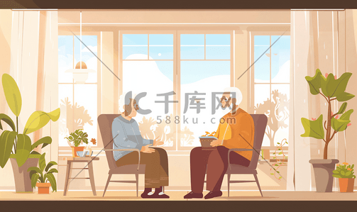 老年人呢插画图片_居家老年夫妇形象