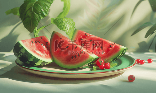 夏季新鲜西瓜插画图片_西瓜水果拼盘