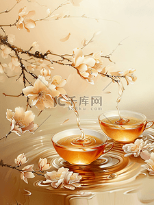 品茶插画图片_中式茶茶艺