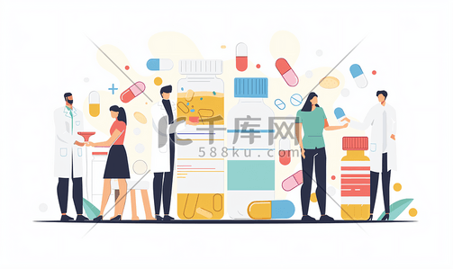 医疗用品矢量图插画图片_准备吃药的人