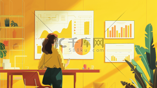 商务图表插画图片_彩色数据分析的商务人士插画