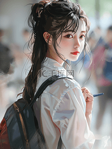 甜美插画图片_甜美女大学生形象