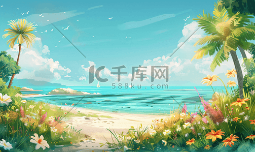 夏海插画图片_夏日海岛风光