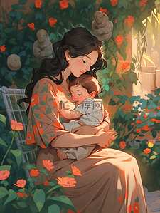 神奇的宝贝插画图片_彩色手绘绘画妈妈抱宝贝的插画