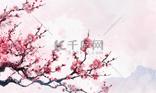 梅花花瓣插画图片_古猗园梅花粉色