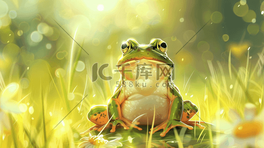 黄色金光闪闪户外青蛙的插画