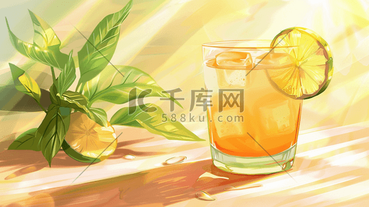 彩色手绘绘画渐变纹理柠檬饮料的插画