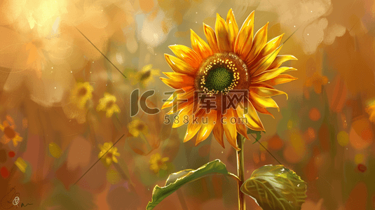 彩色手绘绘画户外向日葵花朵的插画