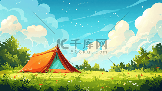 春季野餐插画图片_春季郊游草坪帐篷12
