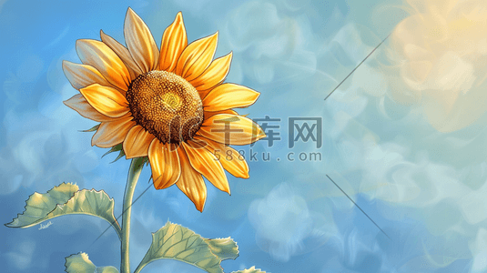 向日葵花朵插画图片_彩色手绘绘画户外向日葵花朵的插画