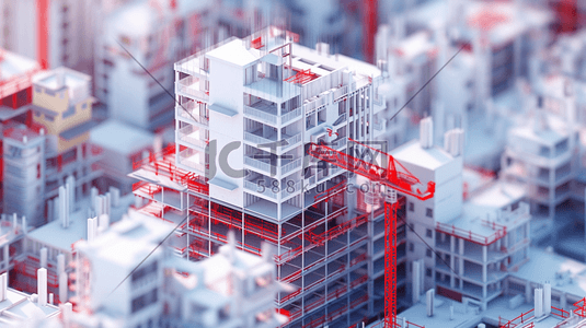 简约立体白红色城市建筑摆件的插画
