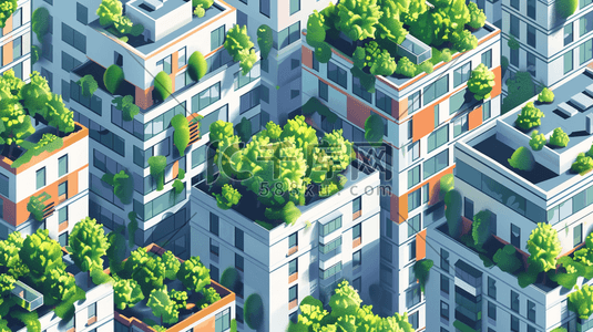 简约绿色绿化城市楼房建筑设计的插画