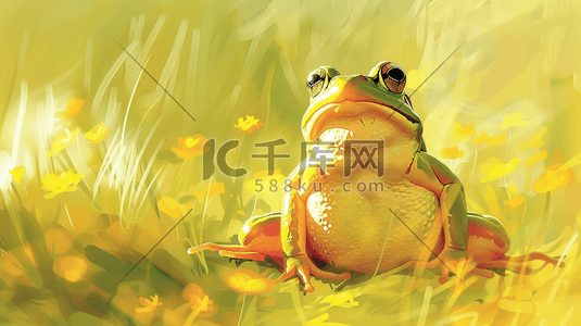 金光集团插画图片_黄色金光闪闪户外青蛙的插画