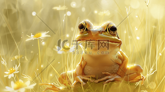 金光动图插画图片_黄色金光闪闪户外青蛙的插画