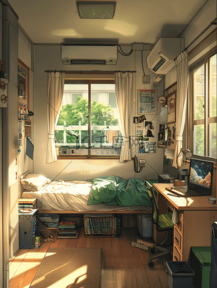 学生宿舍场景插画图片-千库网