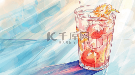 柠檬杯子插画图片_彩色手绘绘画渐变纹理柠檬饮料的插画