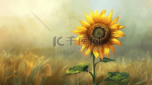 花朵向日葵插画图片_彩色手绘绘画户外向日葵花朵的插画