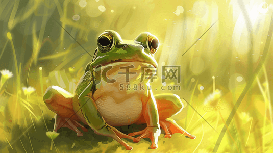 金光集团插画图片_黄色金光闪闪户外青蛙的插画