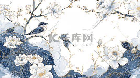 手绘小鸟树枝插画图片_清新手绘绘画国画艺术树枝小鸟的插画