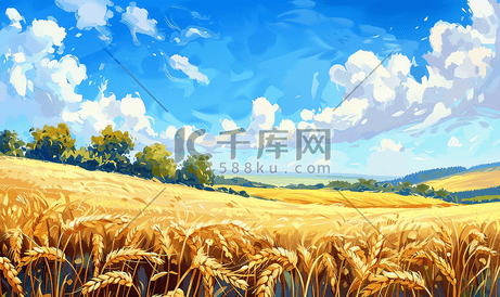 蓝天下的田园风光农村麦子