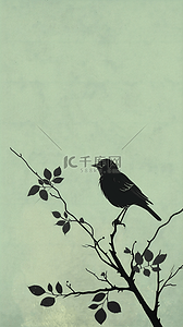 小鸟黑白插画图片_小鸟站在树枝上
