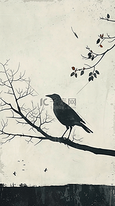 鸟剪影插画图片_树枝上的一只鸟