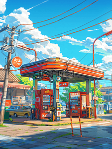 汽油滤芯插画图片_加油站背景城市