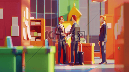商务人士洽谈插画图片_彩色2.5D商务人士精英洽谈工作的插画