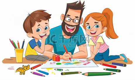 美好生活父母陪着孩子在画画