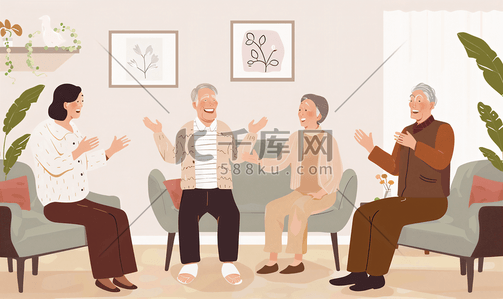 老年人防诈骗插画图片_亚洲人幸福的老年夫妇在客厅