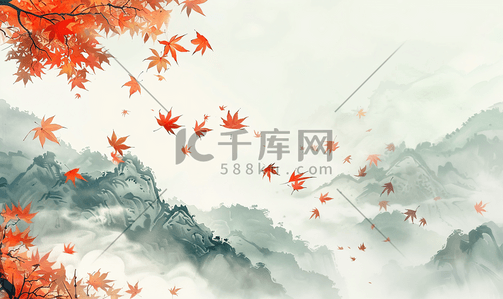 蓝色彩绘背景插画图片_中国风背景秋天