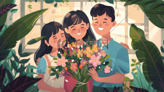 彩色手绘绘画花朵插画图片_彩色手绘绘画花朵一家人的插画