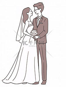 结婚邀请函插画图片_新婚结婚新人简约线条手绘插画