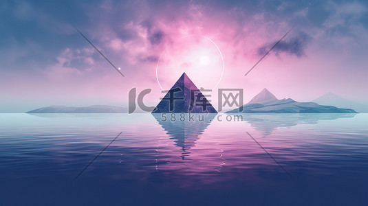 三角形动图插画图片_柔和的日出湖泊三角形和月亮图片