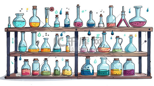 实验化学实验器具插画图片_化学工作台手绘图卡通风格图片